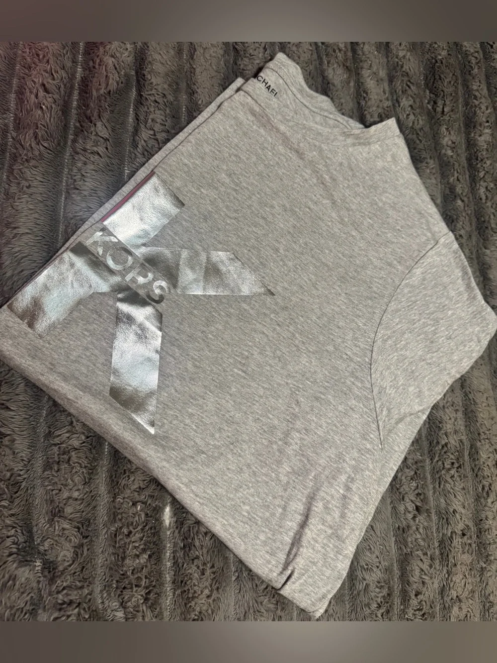 Michael Kors Men's Light Grey Tee with Metallic MK Logo